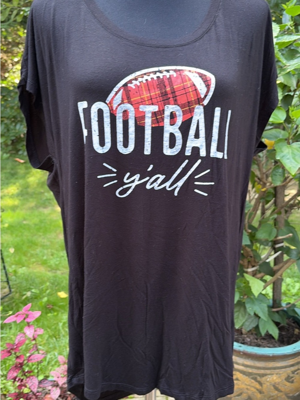 Maurices Black Graphic Tee with Red Plaid Football